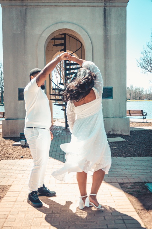A twirl under the clock tower arch