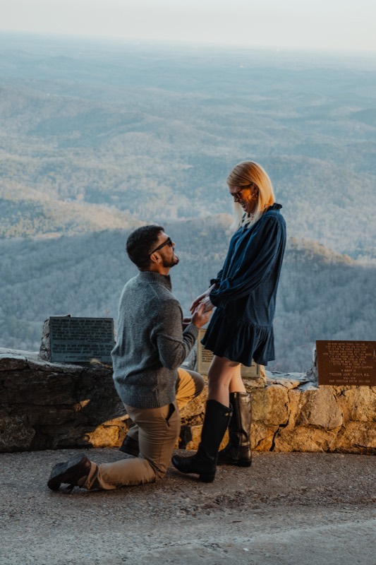 The ask at Pretty Place, mountains falling away behind them